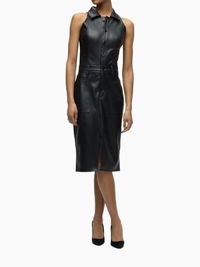 Hudson Jeans Black Faux Leather Sleeveless Midi Dress